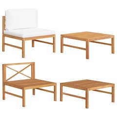 Garden Lounge Set Cream Teak wood, Polyester Medium Durable