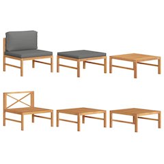 Garden Lounge Set Dark grey, natural wood Teak wood, polyester