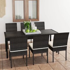 Dining Set Black Poly rattan, powder-coated steel, glass Medium