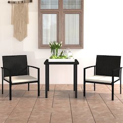 Dining Set Black Table and Chairs, Cream Cushions