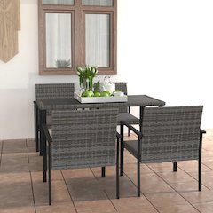 Dining Set Grey and Black Poly rattan, powder-coated steel Medium
