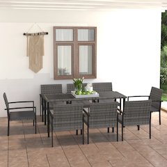 Dining Set Grey Poly rattan Large Durable Dining Set