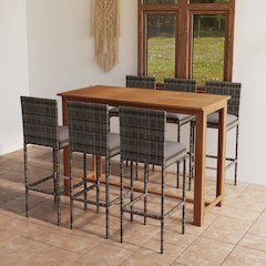 Garden Bar Set Grey Solid acacia wood 7 Piece Set Stackable