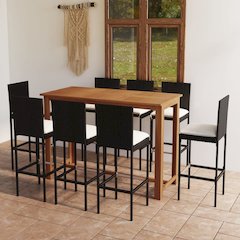 Garden Bar Set Black, Table - Natural Wood