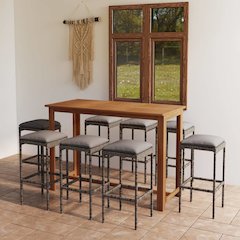 Garden Bar Set Grey Solid Acacia wood 9 Piece Set