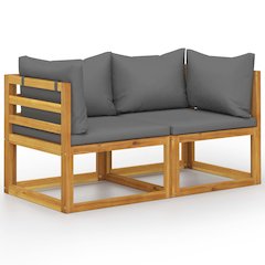 Garden Bench Dark gray cushions, Natural wood