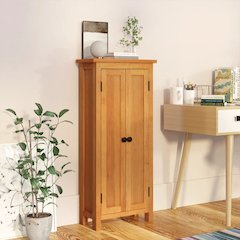 Storage Cabinet Light Oak Solid Oak Wood, MDF Veneer Medium