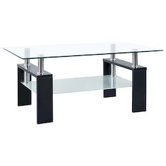 Coffee Table Black and Transparent Tempered Glass, Melamine