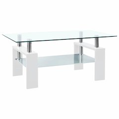 Coffee Table White and Transparent Tempered Glass, Melamine
