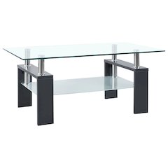 Coffee Table Grey and Transparent Tempered Glass and Melamine