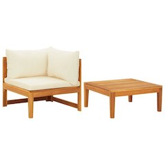 Garden Lounge Set Cream White Solid Acacia Wood Medium Durable