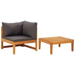 Garden Lounge Set Dark grey, Natural wood