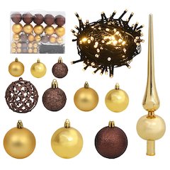 Christmas Ball Set Set of 61 Shiny gold, matte gold, bronze