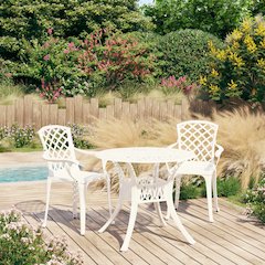 Bistro Set White Cast Aluminum Medium Decorative Inlays