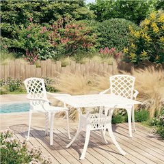 Bistro Set White Cast Aluminum Standard Durable Bistro Set
