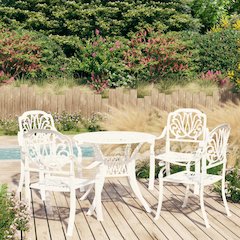 Bistro Set White Cast Aluminum 5 Piece Set Durable Bistro Set