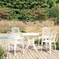 Bistro Set White Cast Aluminum Medium Decorative Inlays