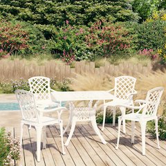 Bistro Set White Cast aluminum 5 Piece Set Durable Bistro Set