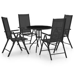 Dining Set Black Powder-coated aluminum, textilene, glass, steel