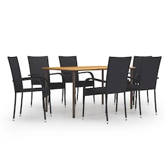 Dining Set Black Solid Acacia Wood Stackable Dining Set