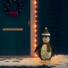 Snow Penguin Figure Black and White Fabric and Steel 35.4 in