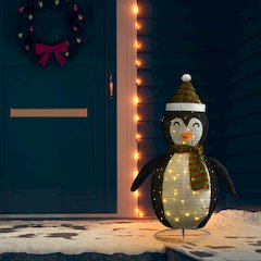 Snow Penguin Figure Black and White Fabric, Steel 47.2 in