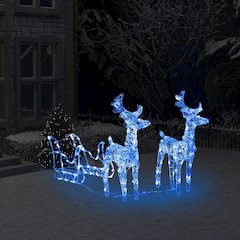 Reindeers & Sleigh Christmas Decoration 160 LEDs 51.2" Acrylic