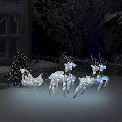 Reindeer and Sleigh Christmas Decoration Set of 4 Silver