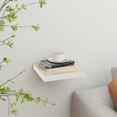 Wall Shelf Oak and White Honeycomb MDF, Metal 9.1 x 9.3 x 1.5 in