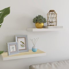 Wall Shelf Set of 2 Oak and white Honeycomb MDF 23.6x9.3x1.5 in