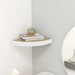 Wall Corner Shelf Oak and White Honeycomb MDF, metal Compact