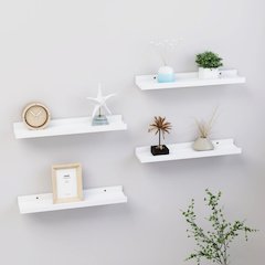 Wall Shelf Set of 4 White MDF Medium Decorative Inlays
