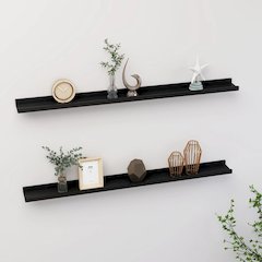 Wall Shelf Set of 2 Black MDF 39.4x3.5x1.2 in Wall mounting