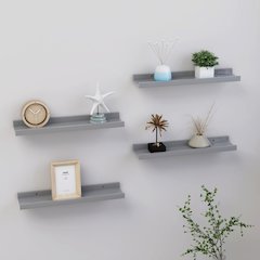 Wall Shelf Set of 4 Grey MDF Small Wall Shelf Rectangular