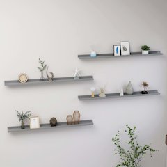Wall Shelf Set of 4 Grey MDF Wall Shelf Rectangular Modern