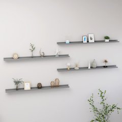 Wall Shelf Set of 4 Grey MDF Medium Wall Mounting
