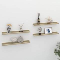 Wall Shelf Set of 4 White and Sonoma Oak MDF Compact