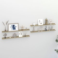 Wall Shelf Set of 4 White and Sonoma Oak MDF Medium