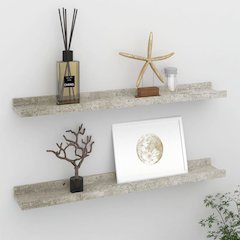 Wall Shelf Set of 2 Concrete grey MDF 23.6x3.5x1.2 in