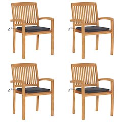 Garden Chair Set of 4 Natural wood Solid teak wood Medium