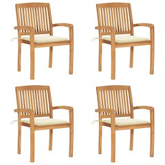 Stacking Patio Chairs with Cushions 4 pcs Solid Teak Wood