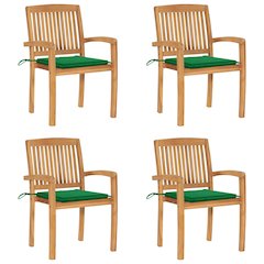 Stacking Patio Chairs with Cushions 4 pcs Solid Teak Wood