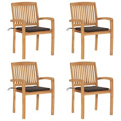Stacking Patio Chairs with Cushions 4 pcs Solid Teak Wood