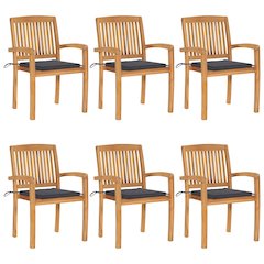Garden Chair Set of 6 Teak Wood Standard Stackable Garden Chair