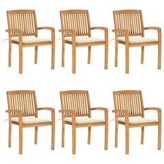 Stacking Patio Chairs with Cushions 6 pcs Solid Teak Wood