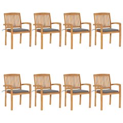 Garden Chair Set of 8 Brown, Grey Teak Wood, Polyester