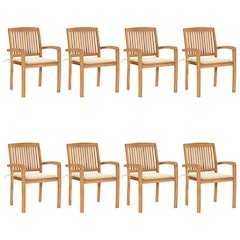 Garden Chair Set of 8 Teak wood and cream