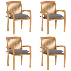 Stacking Patio Chairs with Cushions 4 pcs Solid Teak Wood