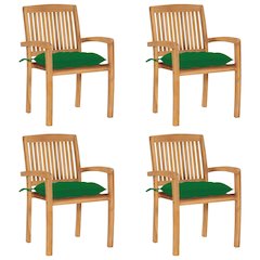 Stacking Patio Chairs with Cushions 4 pcs Solid Teak Wood