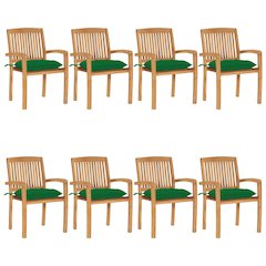 Stacking Patio Chairs with Cushions 8 pcs Solid Teak Wood